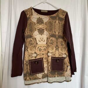 Colombian made brown floral long sleeved shirt​​​​​​​​​